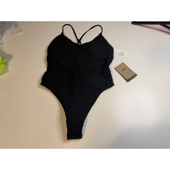 Nike Swim Black Jacquard Swoosh One Piece Swimsuit NESSF252 Women’s M