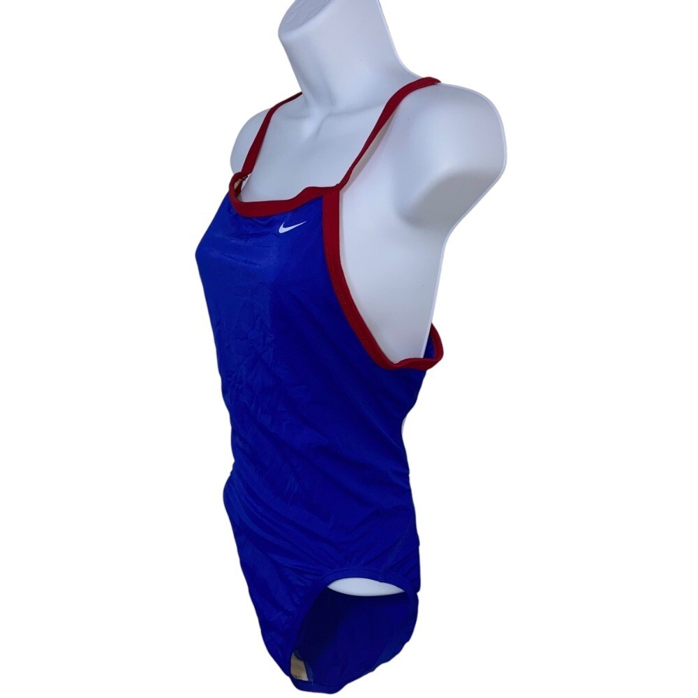 Nike Swimsuit One Piece Criss Cross Back Athletic Training Blue Red Size 12