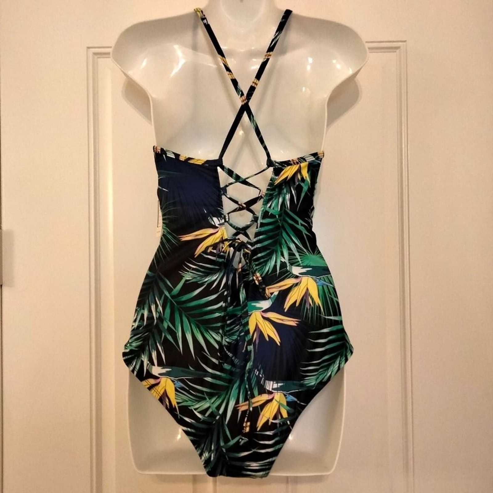 Tropical design one piece swimsuit women size Medium