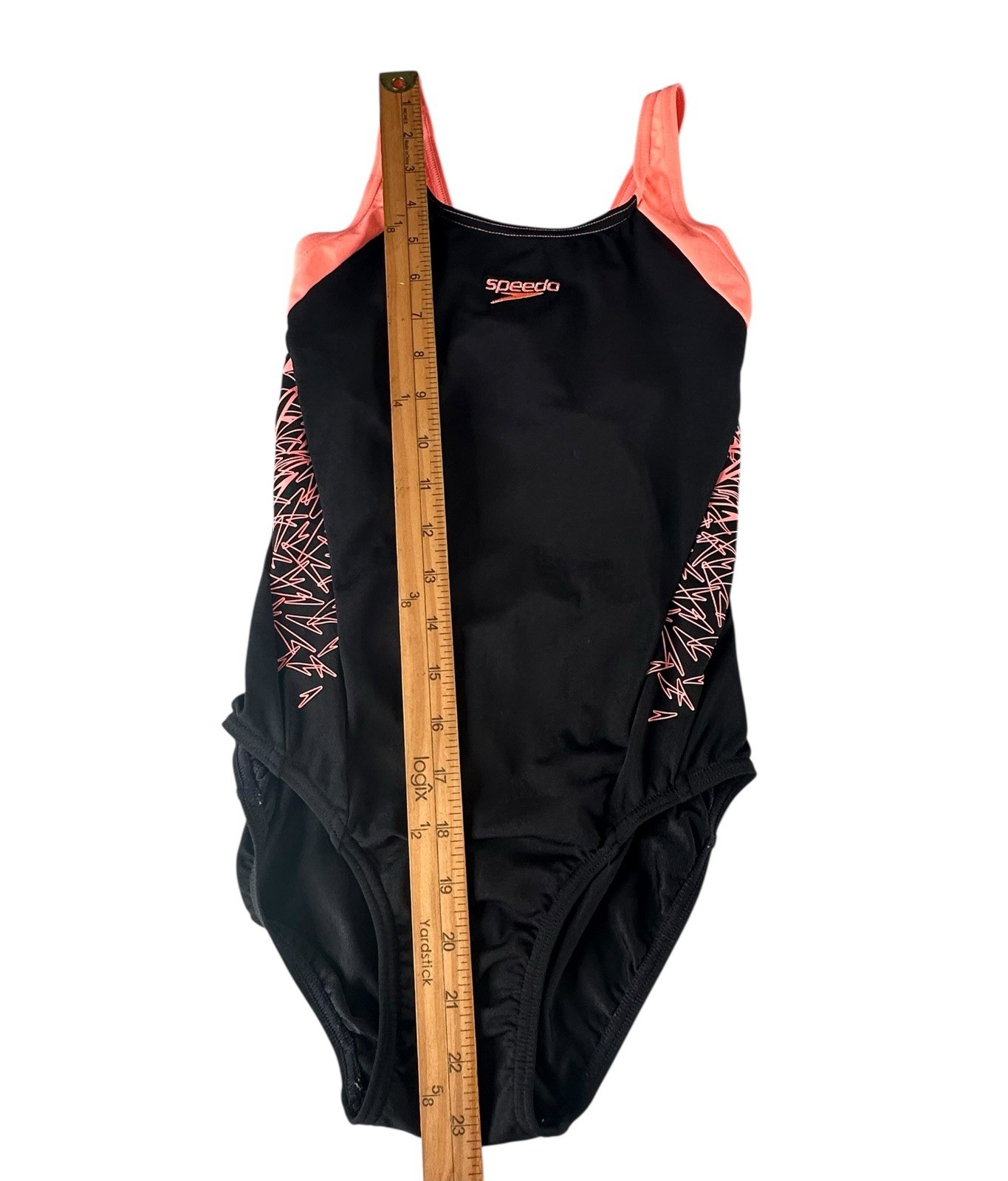 Speedo Girl’s Boom Splice Racerback Muscleback Swimsuit Black Orange Size 8