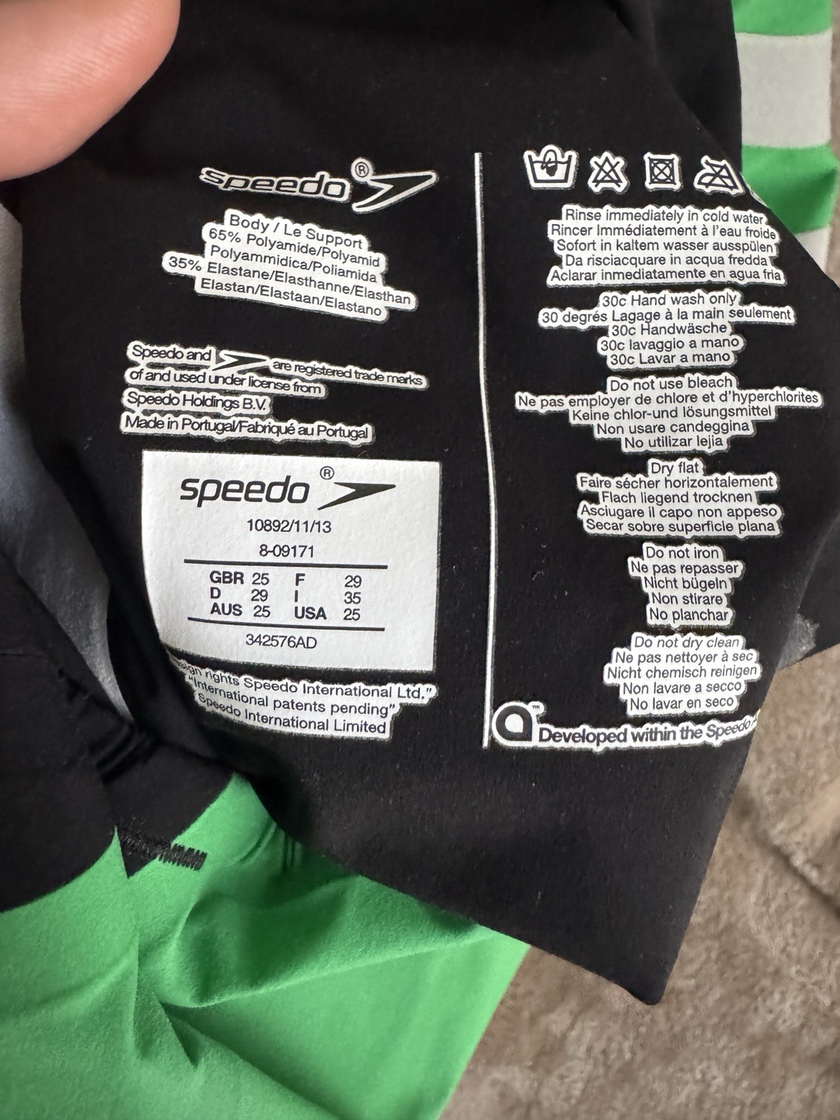 Speedo Fastskin Tech Suit 25 FINA Racing Kneeskin Pro Swim Green Black