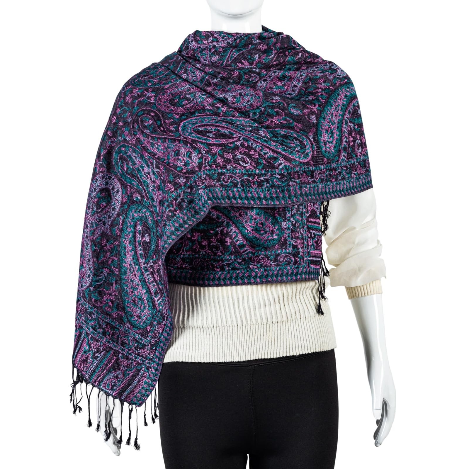 AUSEKALY Pashmina Feel Shawls Wraps for Women Rave Scarf Soft Silky Reversible M