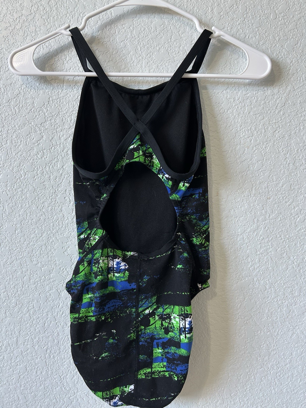 Adidas One Piece Swimsuit Size 28 NWOT Black Green Blue Print Crossback Training