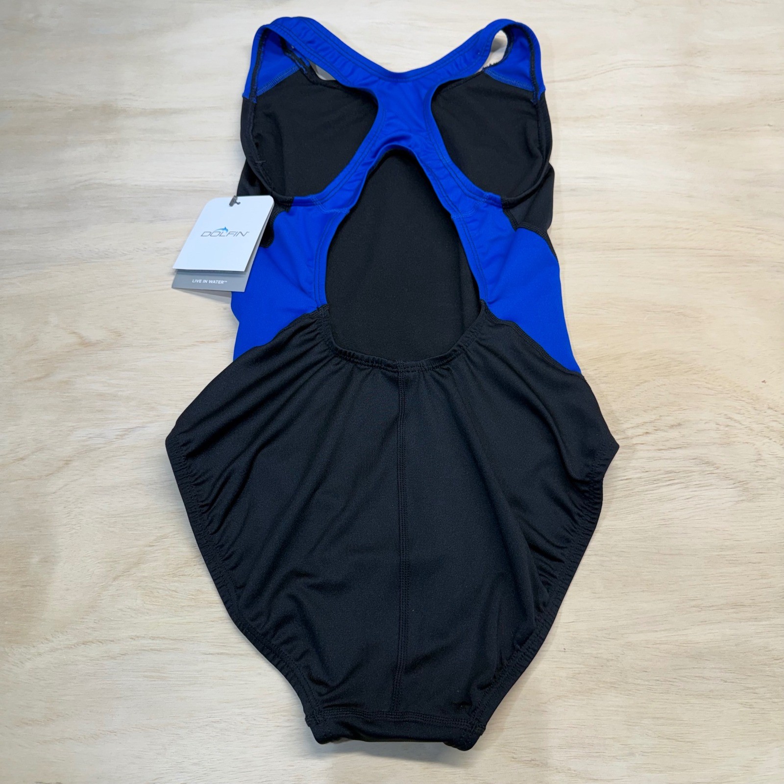 Dolfin Womens One Piece Swimsuit Black Blue Colorblock Racerback Size 34 NEW