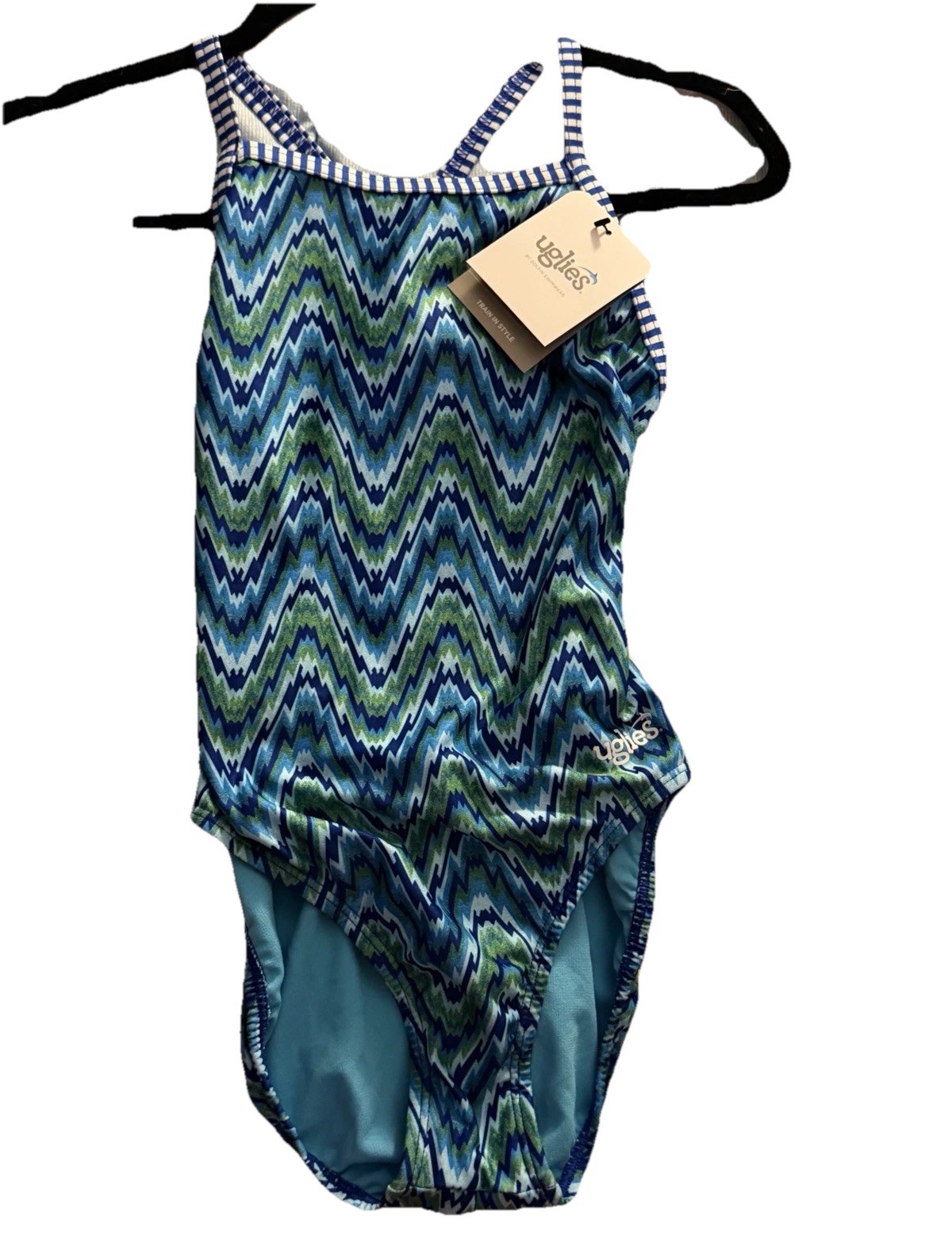 Dolfin Uglies Women’s One Piece Swimwear Blue Green Zigzag Size 32 – E0025