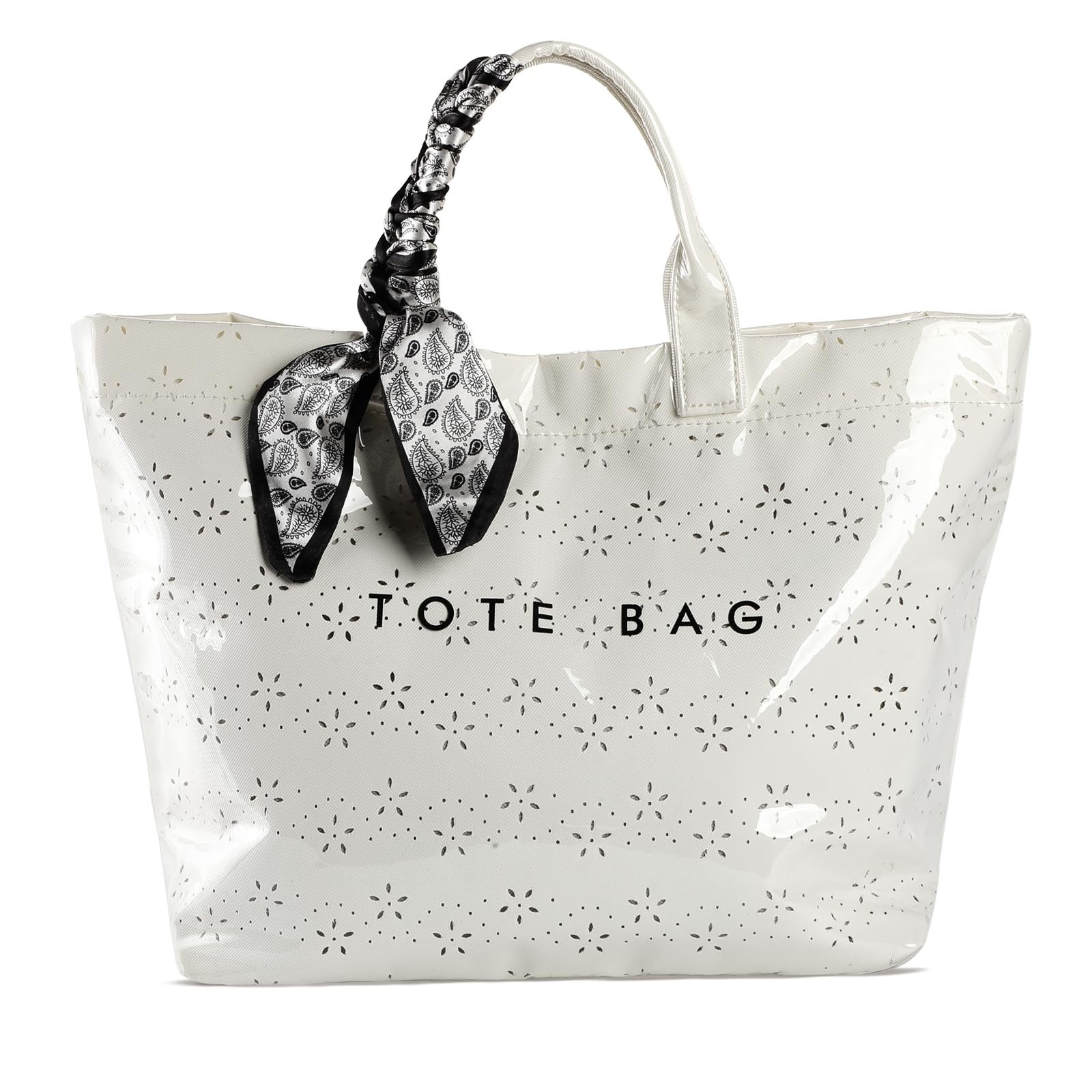 PVC Tote Bag for Women, Large Waterproof Beach Tote Bag with Handle Beige