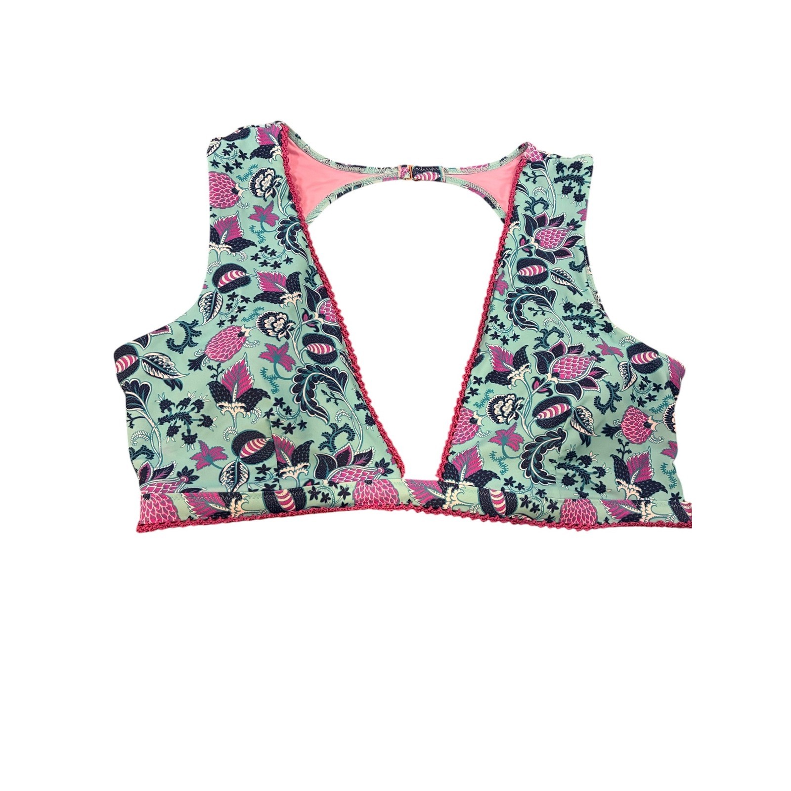 Nannette Lepore Floral Print Sleeveless Open Back Halter Bikini Top Size 14
