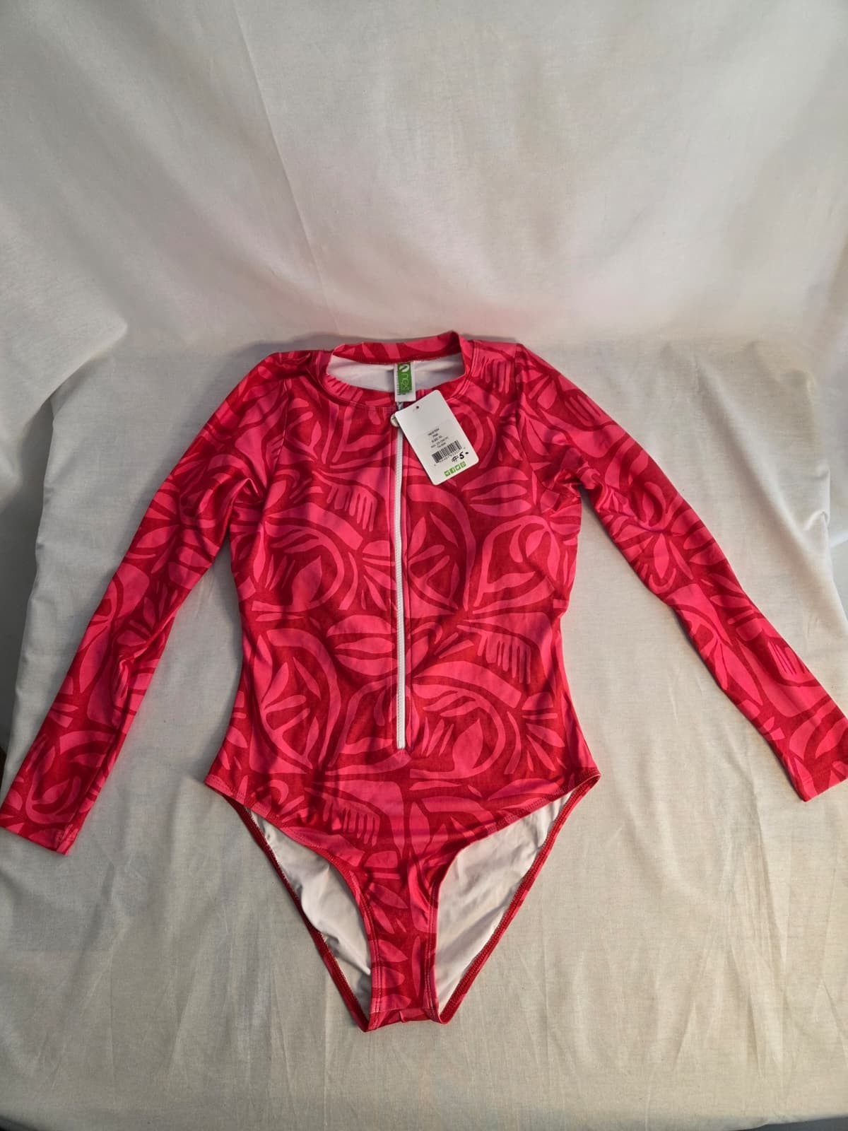 Next By Athena Long Sleeve Zip One Piece Swimsuit Scuba Suit Size XL Pink Tiki
