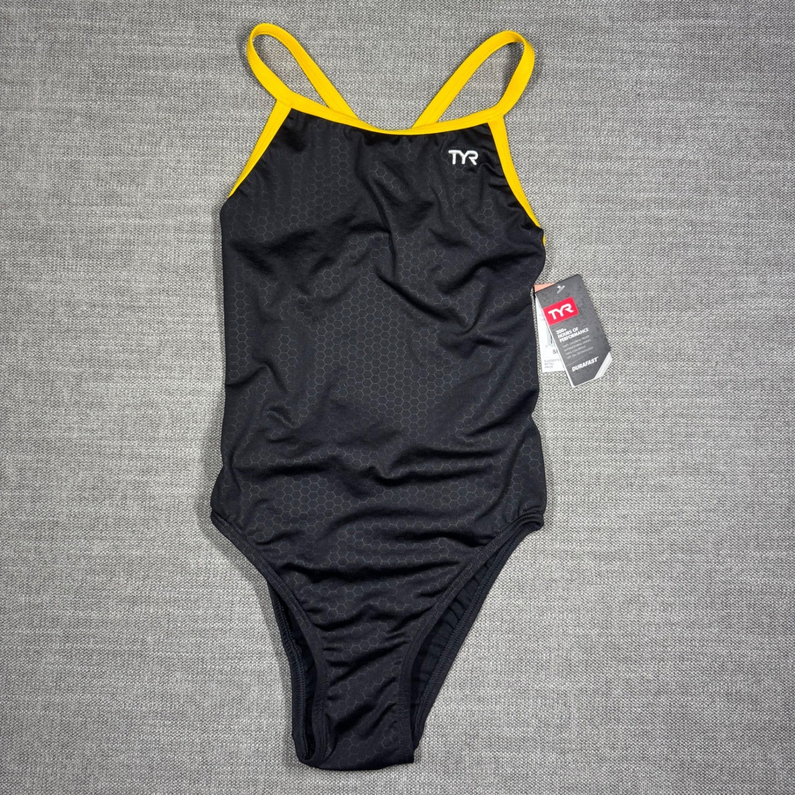 TYR Hexa Diamondfit Swimsuit Black Gold Durafast Elite Size 34 NWT