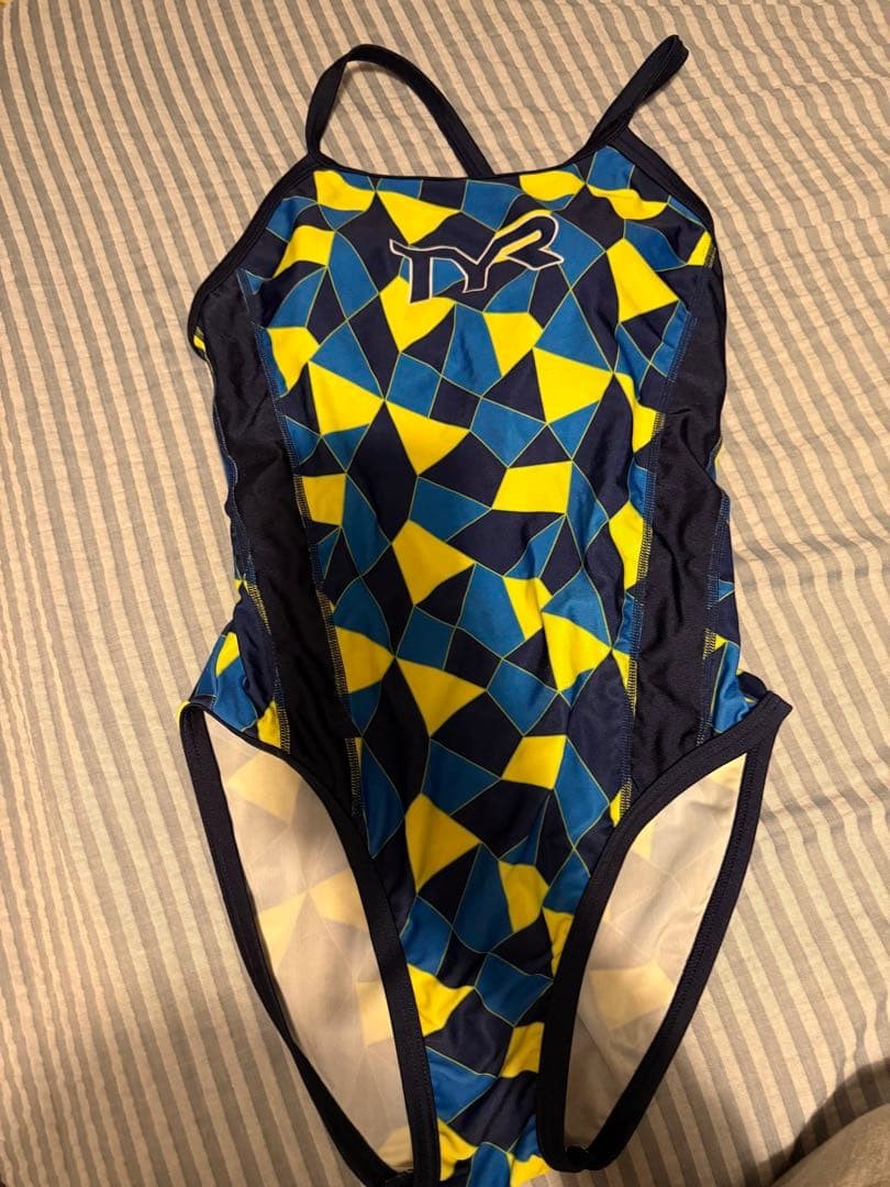 TYR Sports Swimsuit Blue, Yellow and Black Geometric Pattern