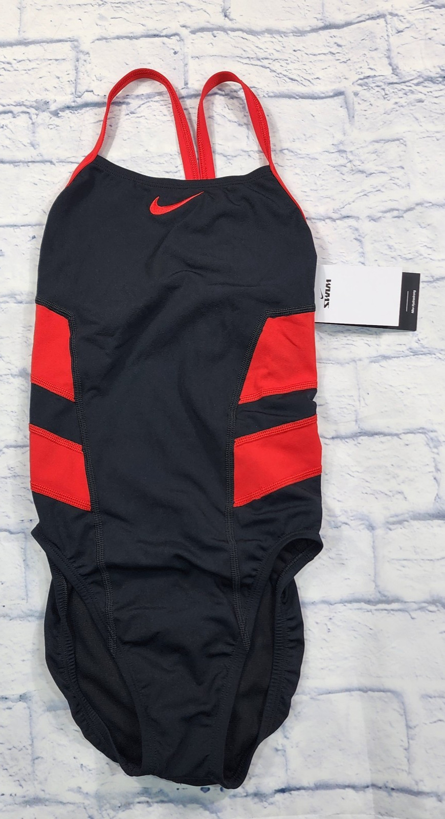 Nike Swimsuit WOMENS SIZE 30 Vex Racerback One Piece Colorblock Black Red Swim