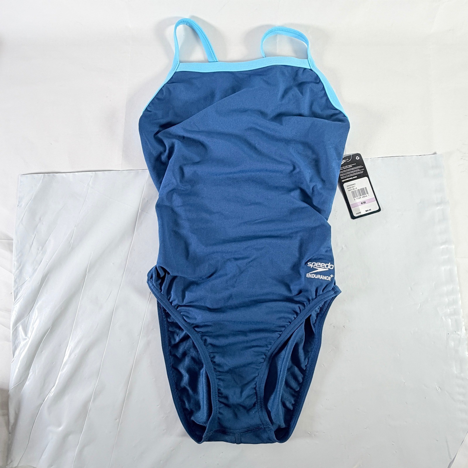 Speedo Endurance+ One Piece Athletic Swimsuit Navy Blue Size 6/32 NWT