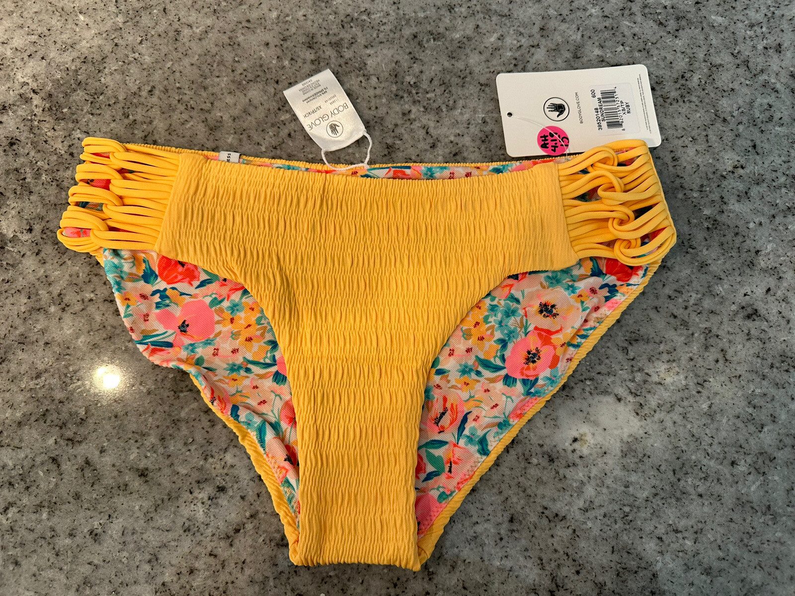 Body Glove XS Sundream Ruby Bikini Bottom Reversible Yellow Flower New with Tags
