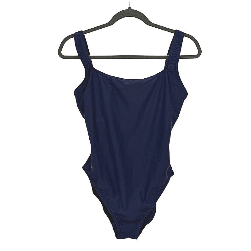 Speedo One Piece Sporty Swimsuit Navy Blue Scoop Neck Athletic Training 12