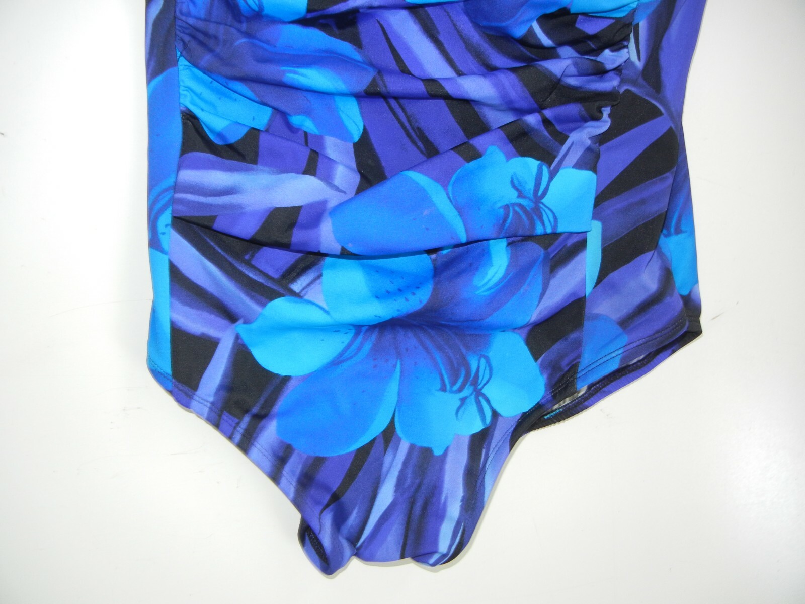 Vtg 80s 90s ROBBY LEN Bright Blue FLORAL SWIM SUIT Summer Pool Beach Women 22-W