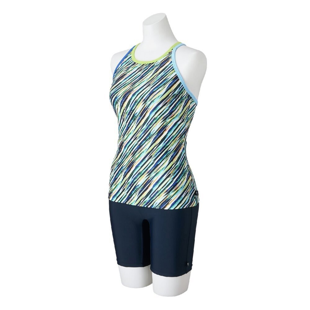Mizuno Women’s Aqua Fitness Two-Piece Set (with anti-roll buttons) Wave Stripe