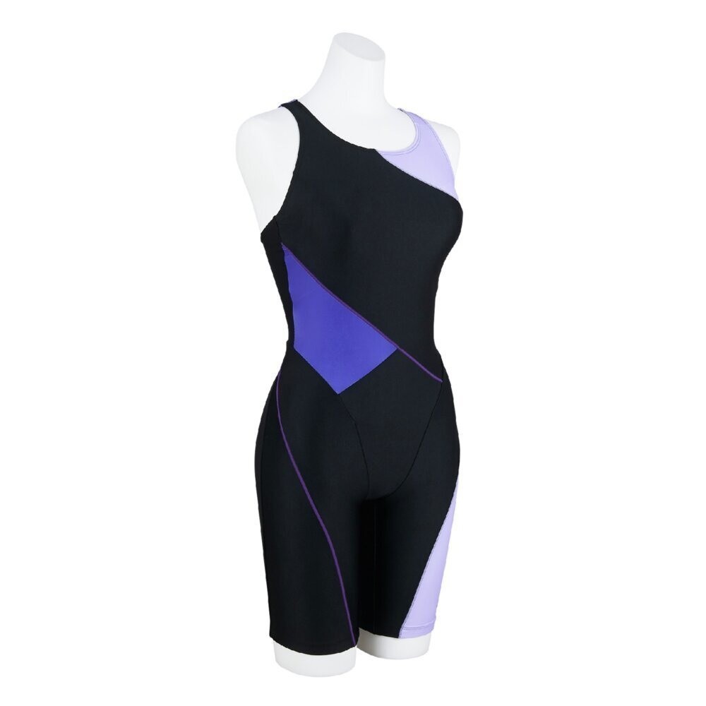 Mizuno Women’s Swim Fitness All-in-One Swimsuit Two-Tone Design Black/Lavender