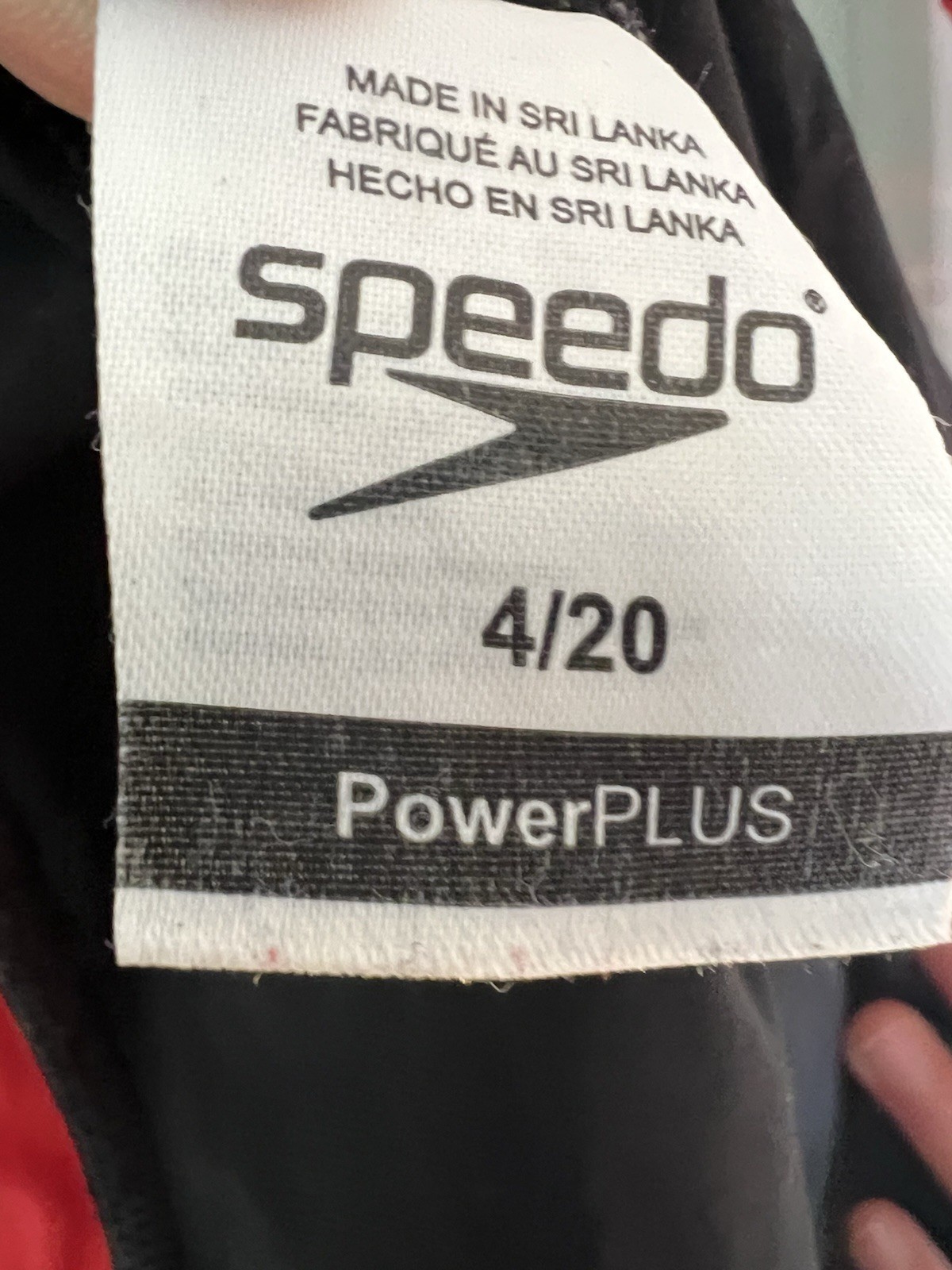 Speedo Powerplus Womens Kneeskin Racing Swimsuit Black Red Size 20