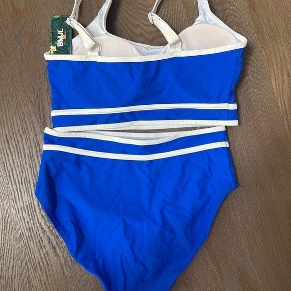 BMJL Womens Royal Blue White Trim High Waist Bikini Set Size M