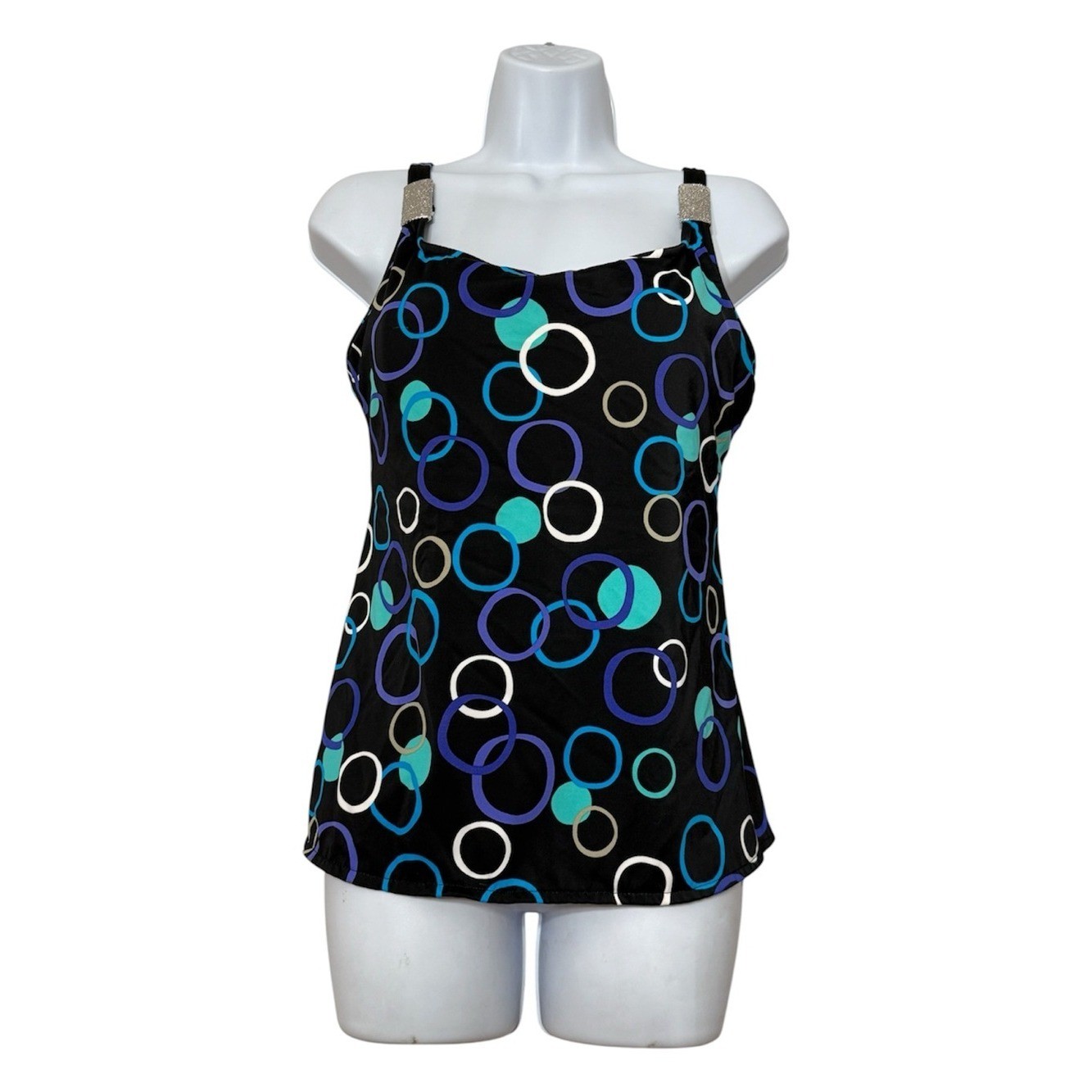 MiracleSuit Tankini Swim Geometric Circles Print Wireless Padded Beaded 16