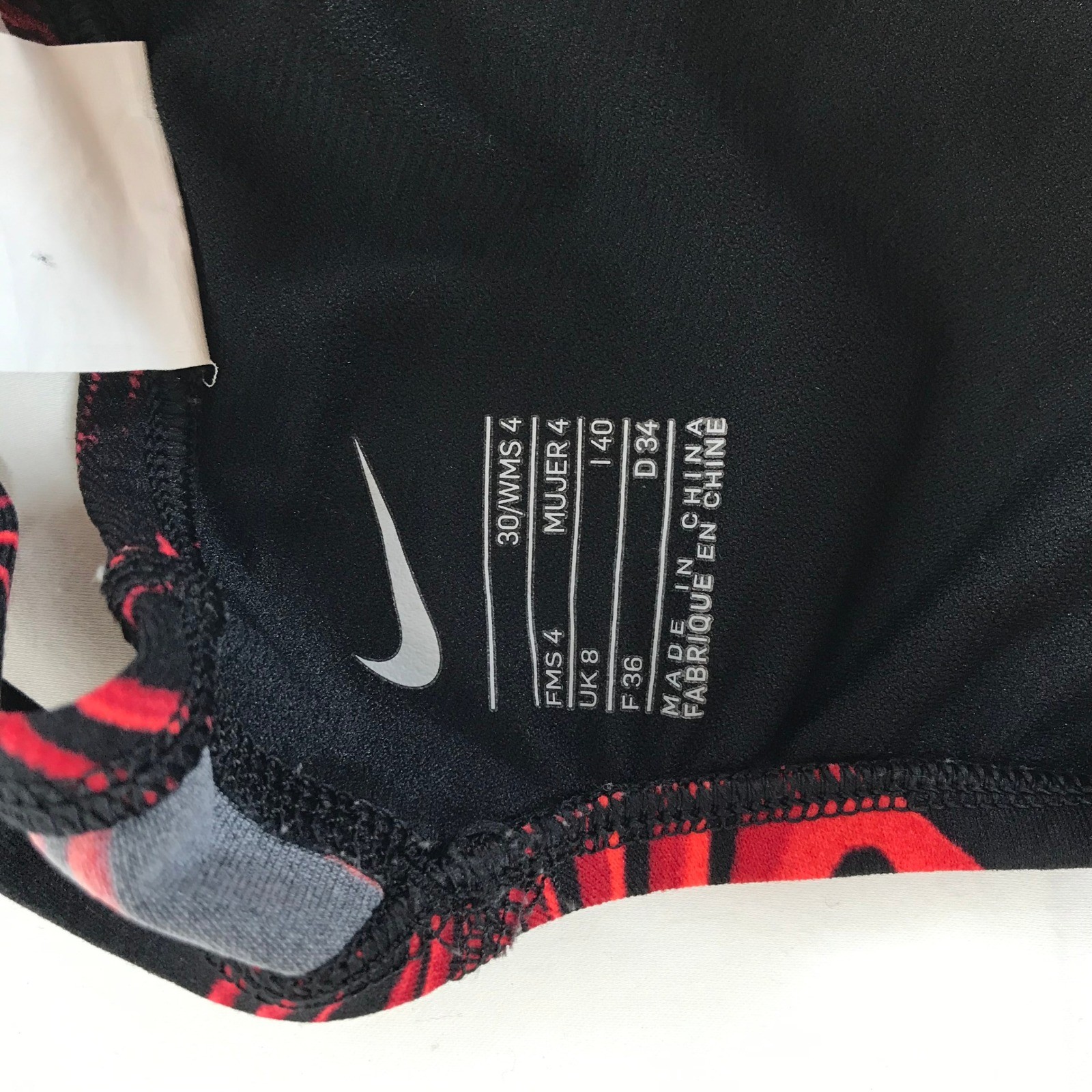 Nike Womens One Piece Swimsuit Red Black Topographic Print Size 30 NESS8020