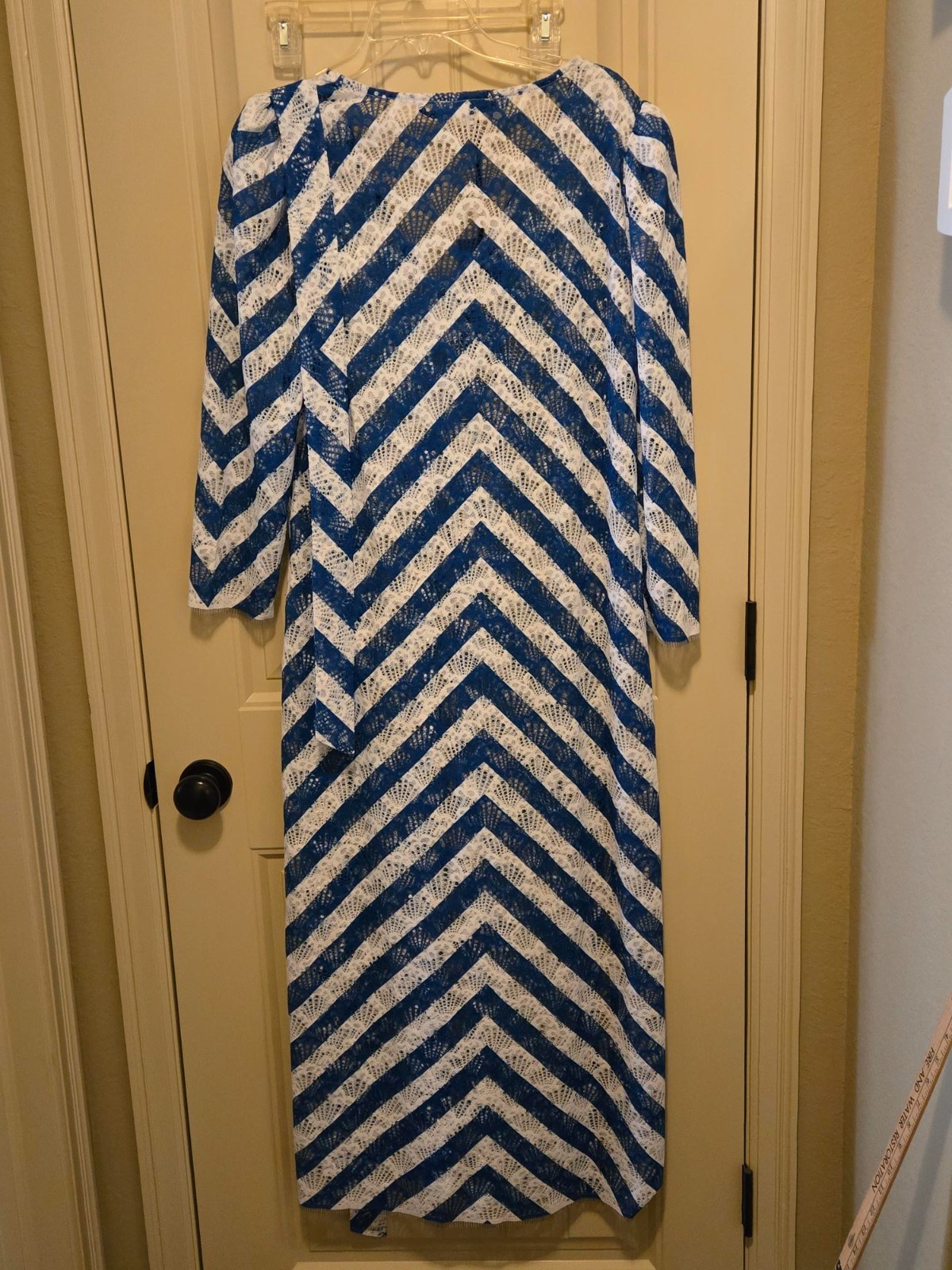STYLEST AQUALACE Striped Chevron Puff Sleeve Belted Swim Cover-Up Wrap Lg NWT