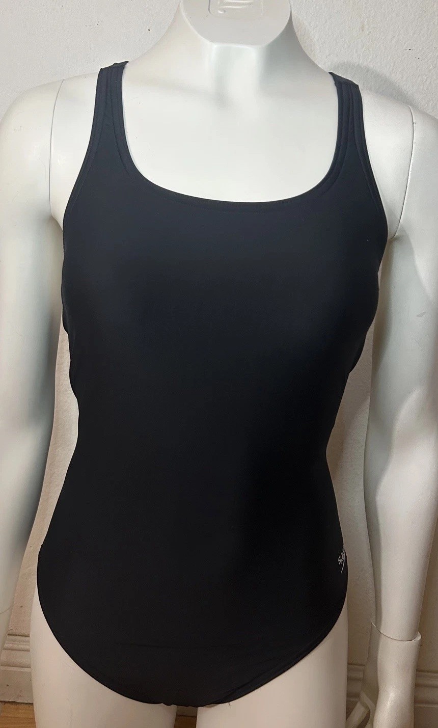 Speedo Pro LT One Piece Swimsuit Black Athletic Racerback Size 12/38