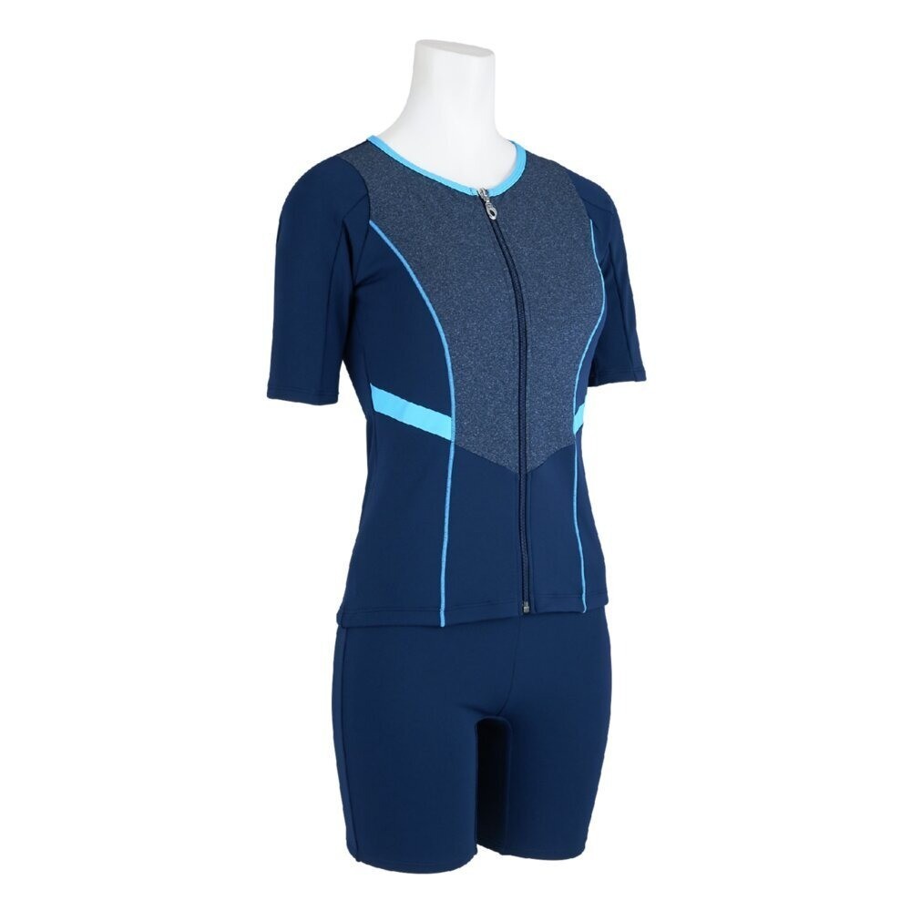 Mizuno Women’s Aqua Fitness Two-Piece Swimsuit Front Zip Navy/Light Blue 2025SS