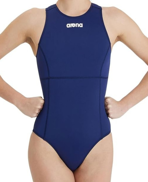 Arena Solid Water Polo One Piece Swimsuit Black Polyester Womens 36 NWT Navy