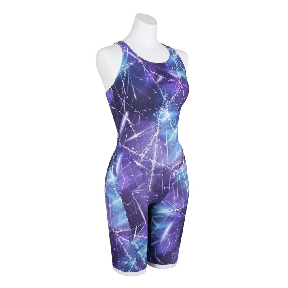 Mizuno Women’s Swim Fitness All-in-One Swimsuit Graphic Pattern Black Stroke ONE
