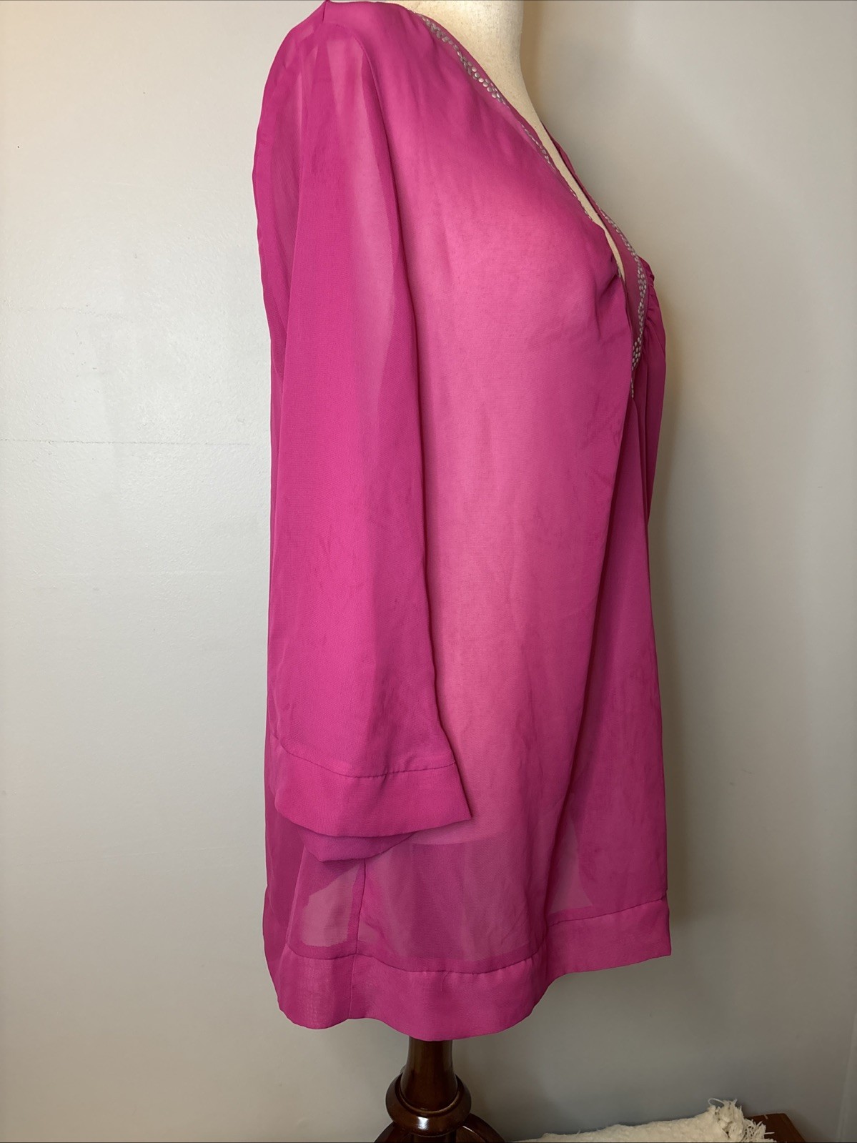 Catalina Fuchsia Swim Cover-Up Size 1X (16W) Preowned Polyester V Neck Sheet