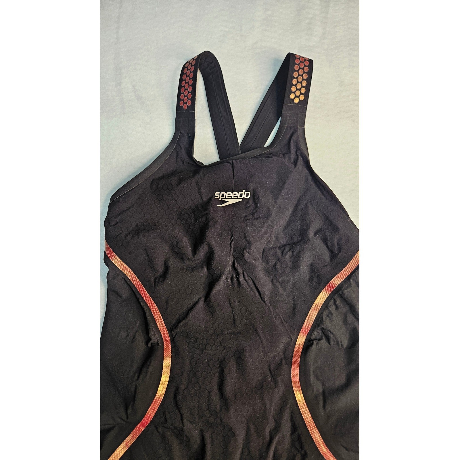 Speedo LZR Pure Intent Open Back Kneeskin Tech Suit Black Rose Gold Size 24 FINA