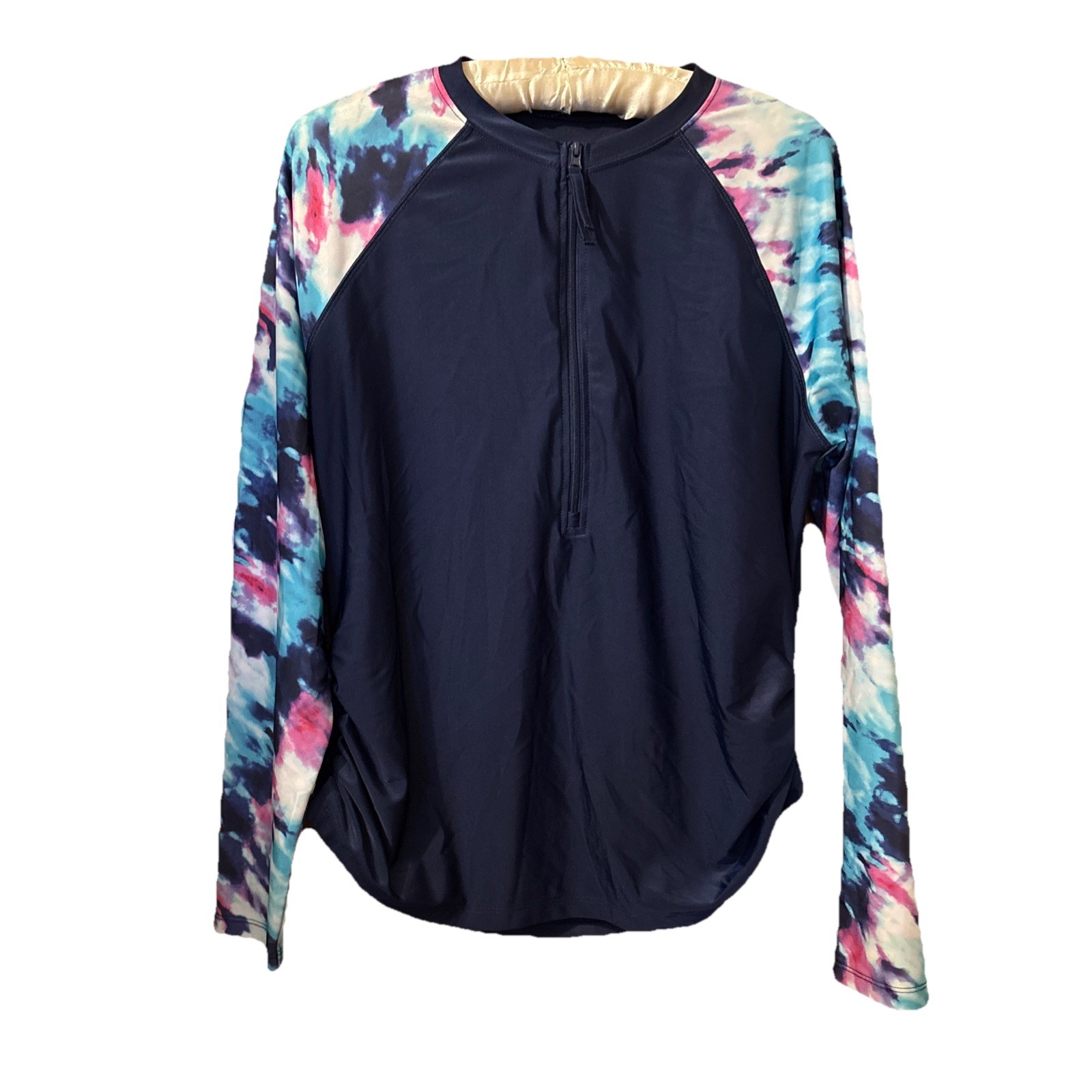 Free Country Women’s Size Large Long Sleeve Rashguard Shirt Zip UPF 50 Navy