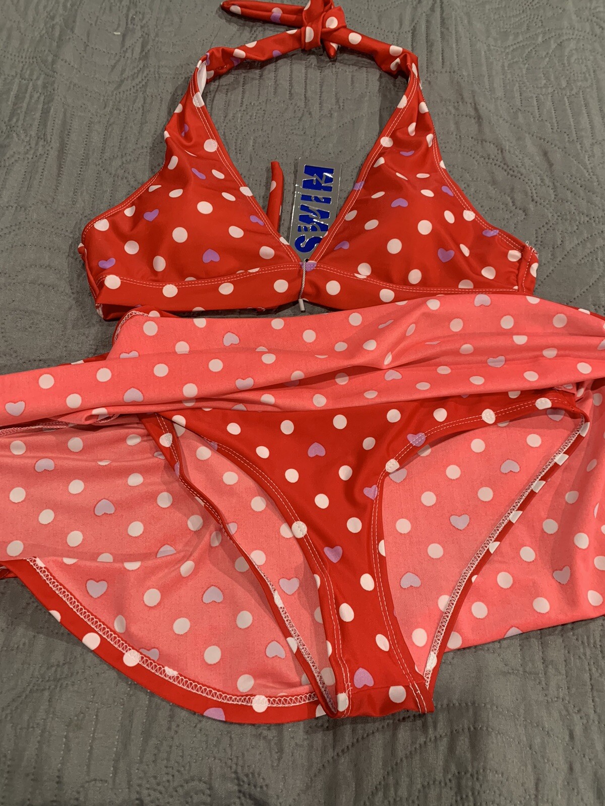 Women Buzz Swimwear 2/pc Red Color Bikini Set With Panties Attached Under SZ/M
