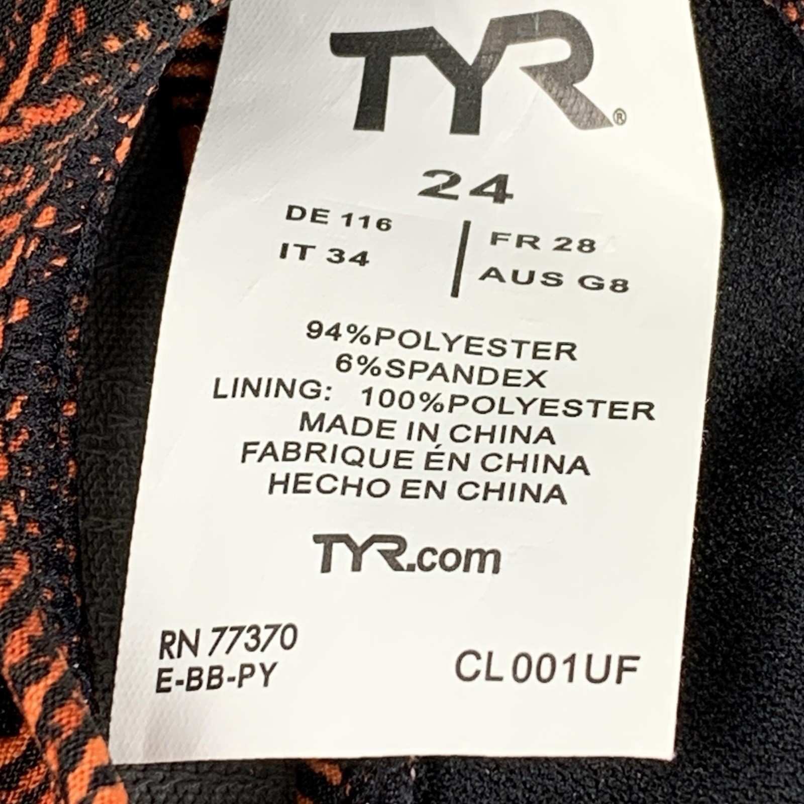 TYR Women’s Fizzy Cutoutfit E-BB Swimsuit Size 24 Black and Orange NWT