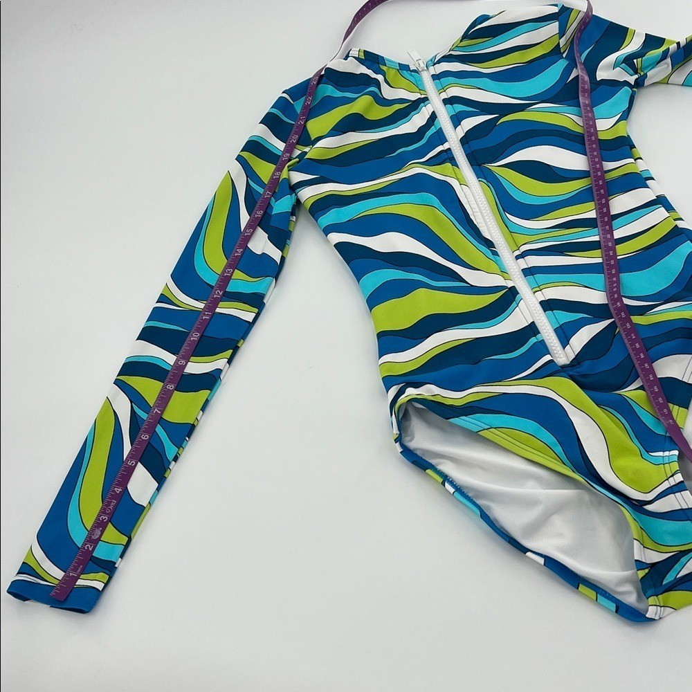 MICHAEL KORS SURF LONG SLEEVE 1PC PADDLE SWIMSUIT RASH GUARD CYAN BLUE 6