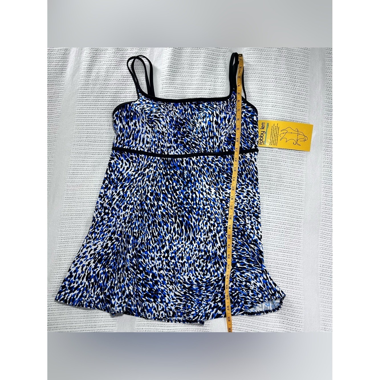 New Longitude Robby Len Long Torso Blue Black Swim Dress Women’s 14