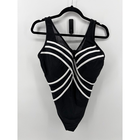 Longitude One-Piece Swimsuit, Black/White Slimming, Built in Bra, Women’s 12