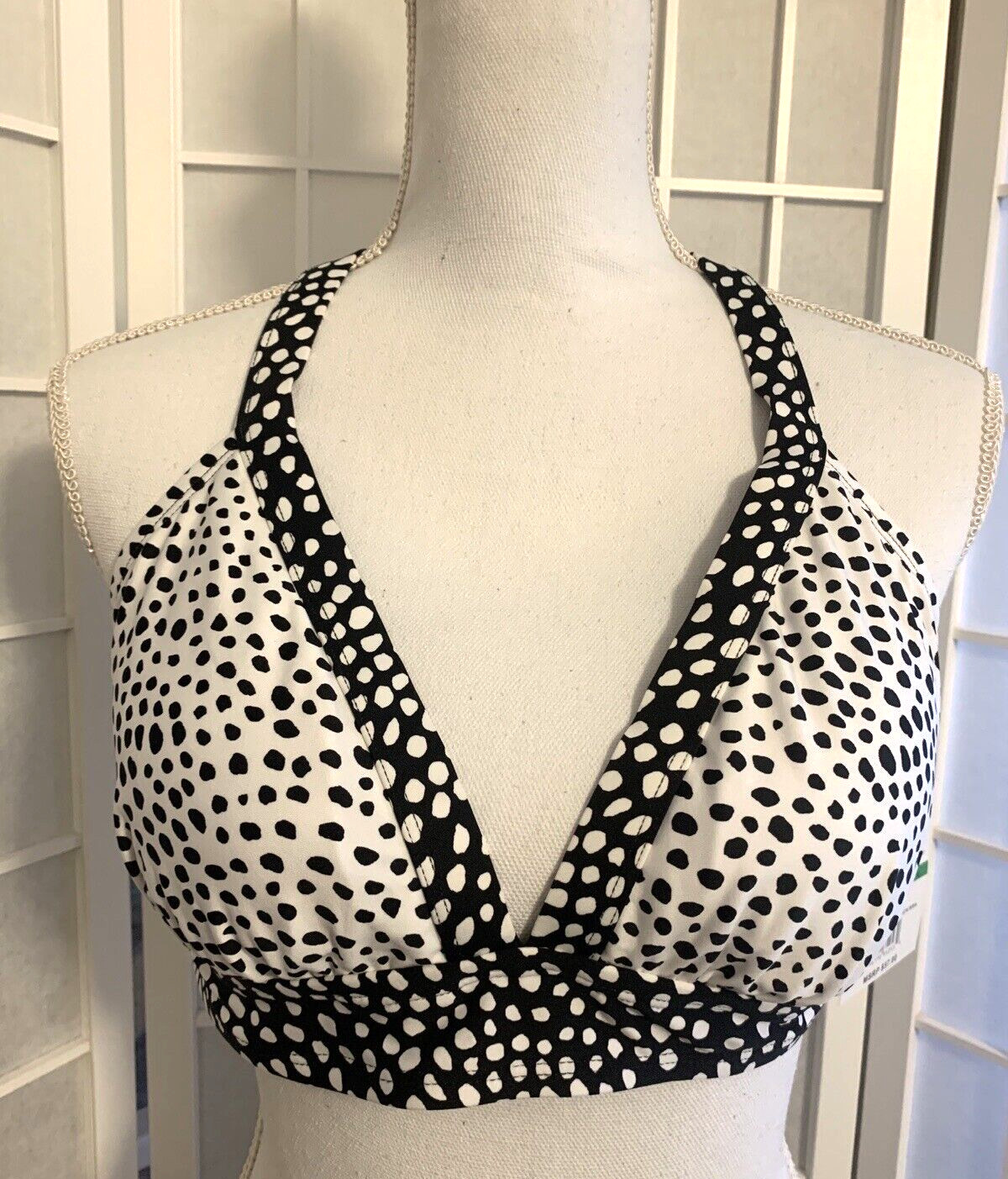NWT 24th & Ocean Womens Bra Bikini & Swim Mid Panty Black Dot Swim Size Large