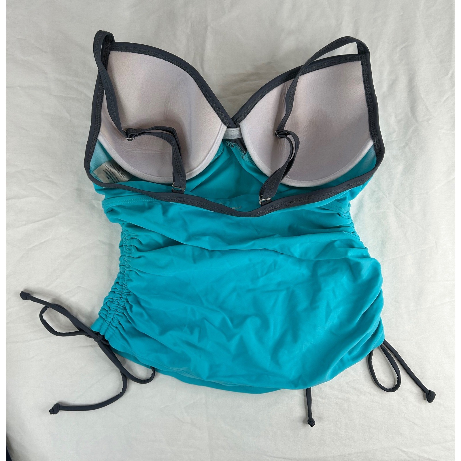 Free Country Tankini Swim Top Adjustable Drawstring Turquoise Blue M