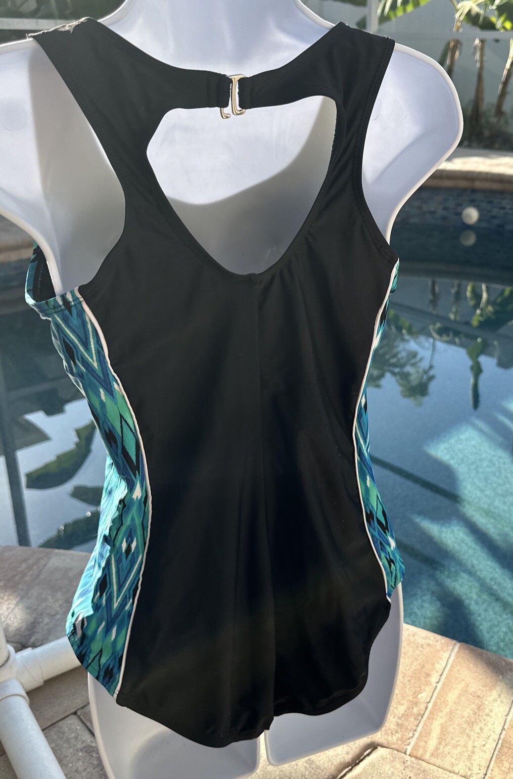 Catalina LARGE 12/14 One Piece Bathing Swim Suit Black Blue Green Racerback NWOT