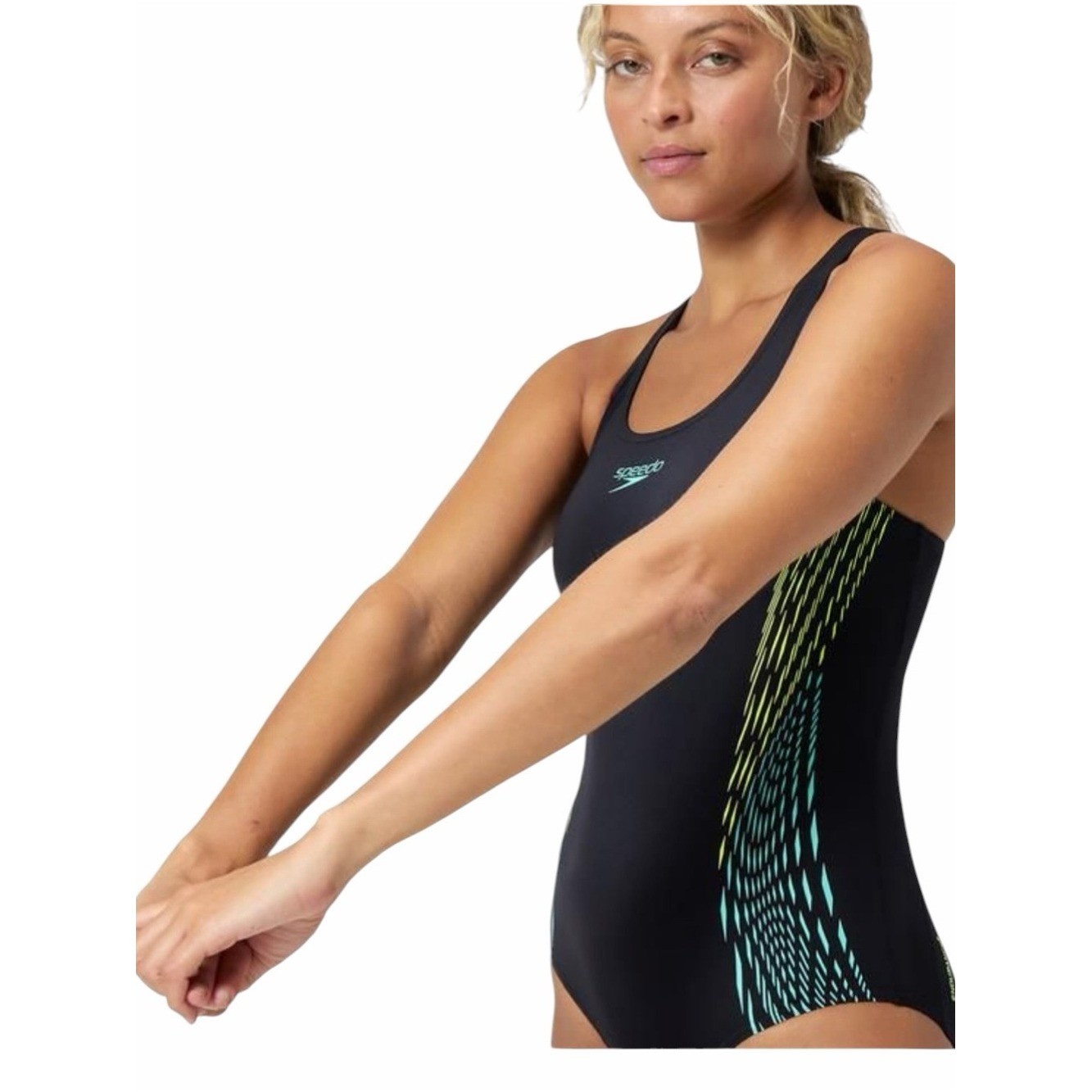SPEEDO Endurance + Plus Placement Muscleback Swimsuit Black Green