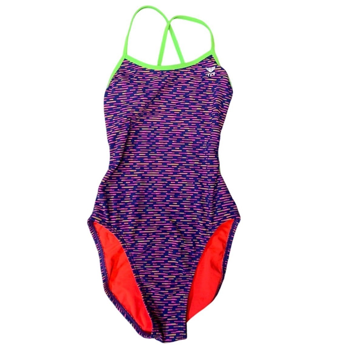 TYR Women’s Vitality Trinityfit Swimsuit Purple Pink Print One Piece Size 30