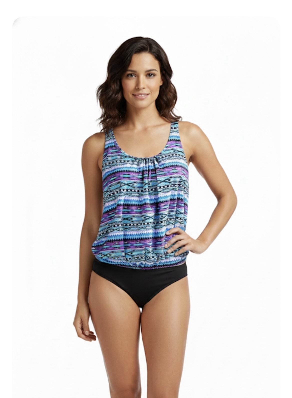 POLYAMIDE Tankini Swimwear 2-pc Set, Women’s L, Purple Blue