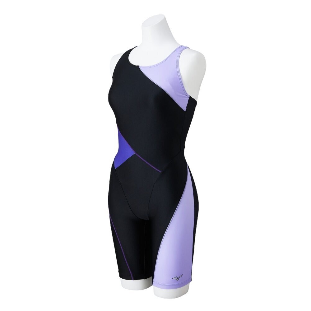 Mizuno Women’s Swim Fitness All-in-One Swimsuit Two-Tone Design Black/Lavender