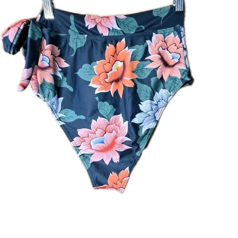 Unbranded Floral Bikini Swim Bottoms Size Sm Side Tie High Waist Full Coverage