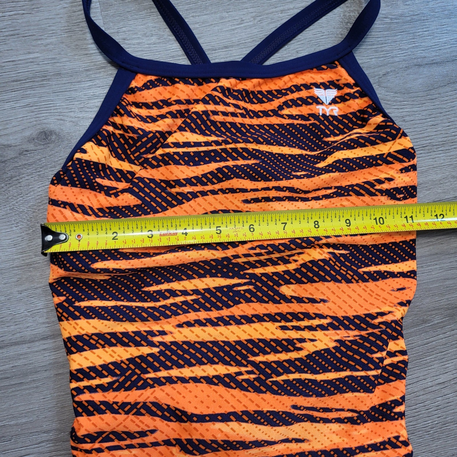 TYR Women Orange Navy Tiger Stripe Performance One Piece Swimsuit 30 US Small