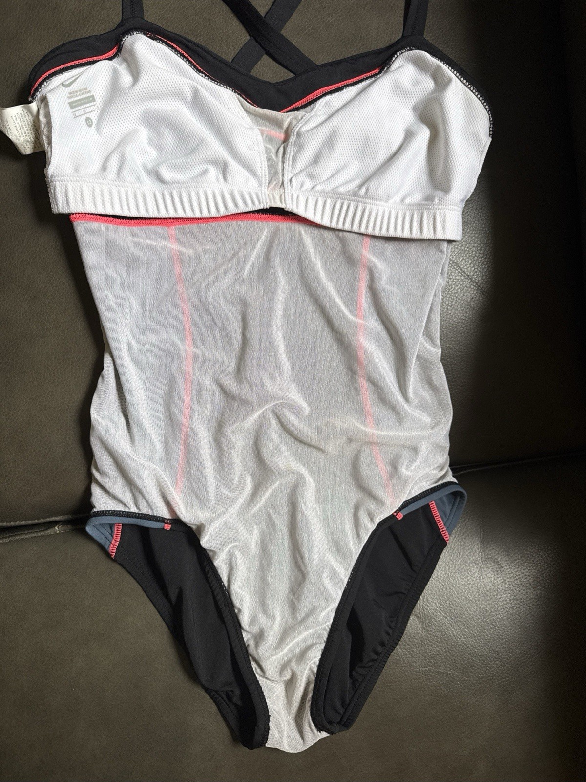 NIKE One Piece Swimsuit Sz 12 Black Neon Red Colorblock X-Strap Back Athletic