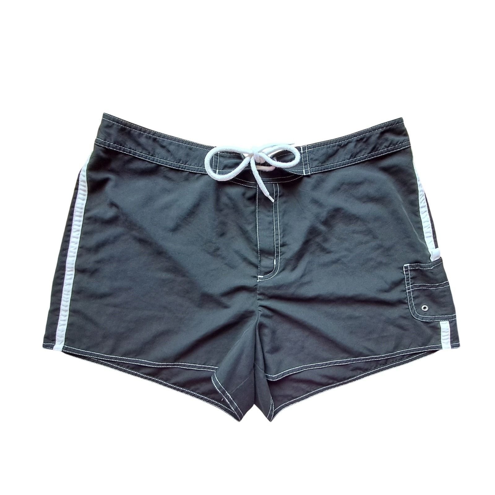 St Johns Bay Womens XL Black Board Shorts White Stripe Swim Trunks Cargo Pocket