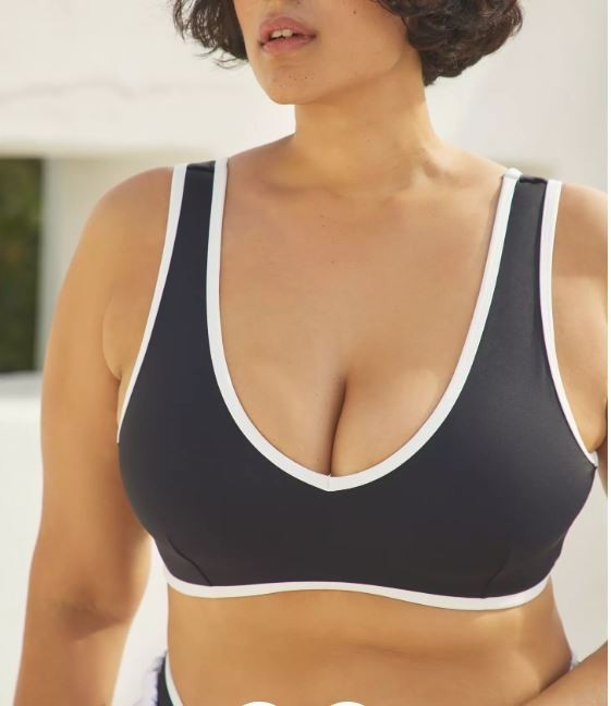 NWT Good American Varsity Support Bikini Top Black White Trim Size L